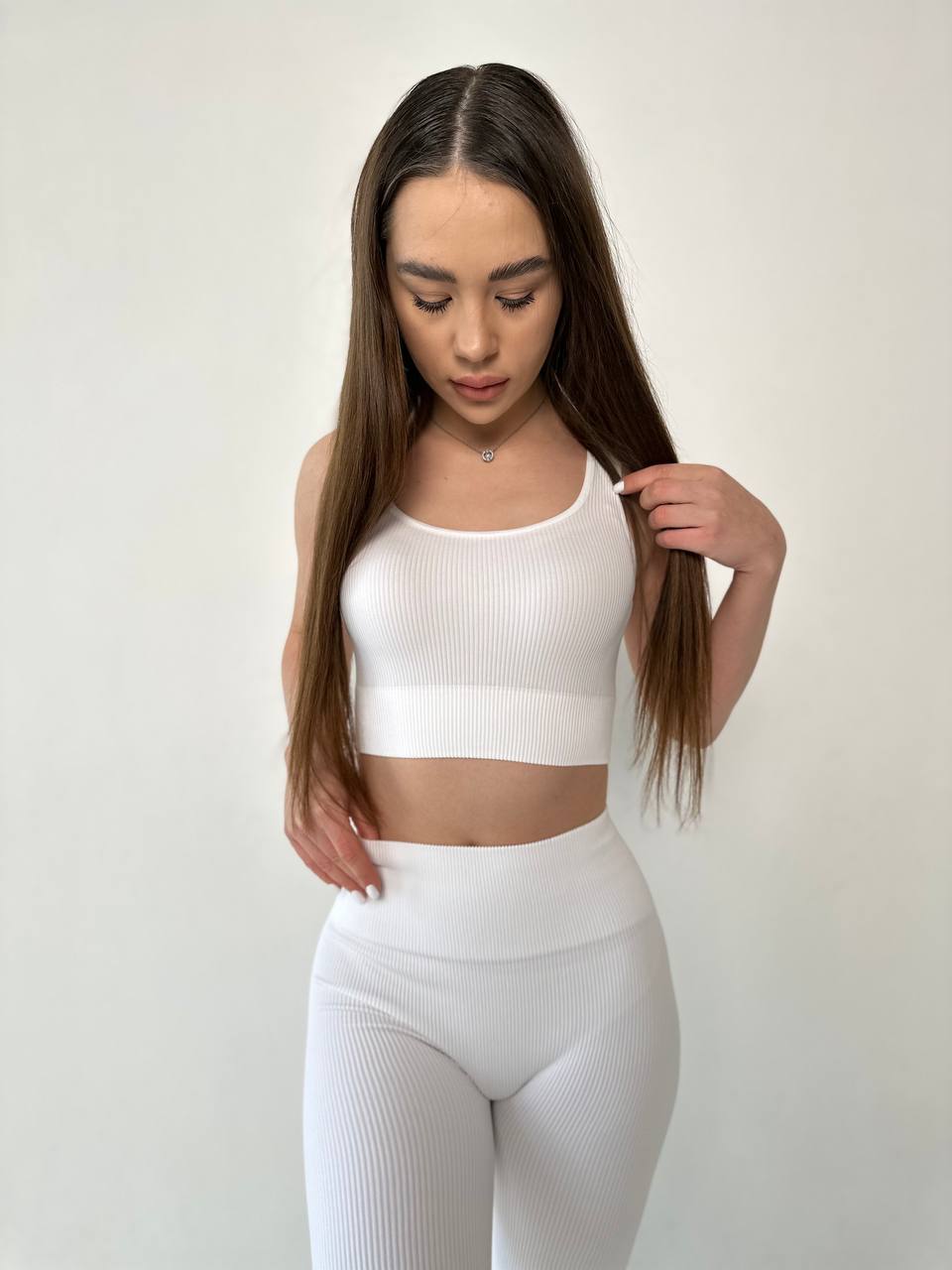 Seamless Ribbed Scrunch Leggings in White