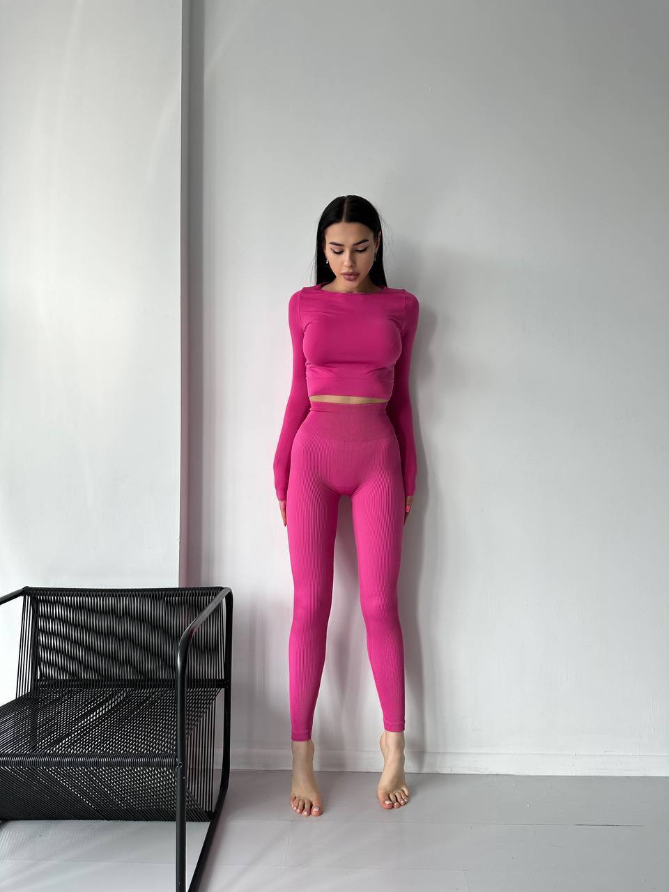 Seamless Ribbed Scrunch Leggings in Fuchsia