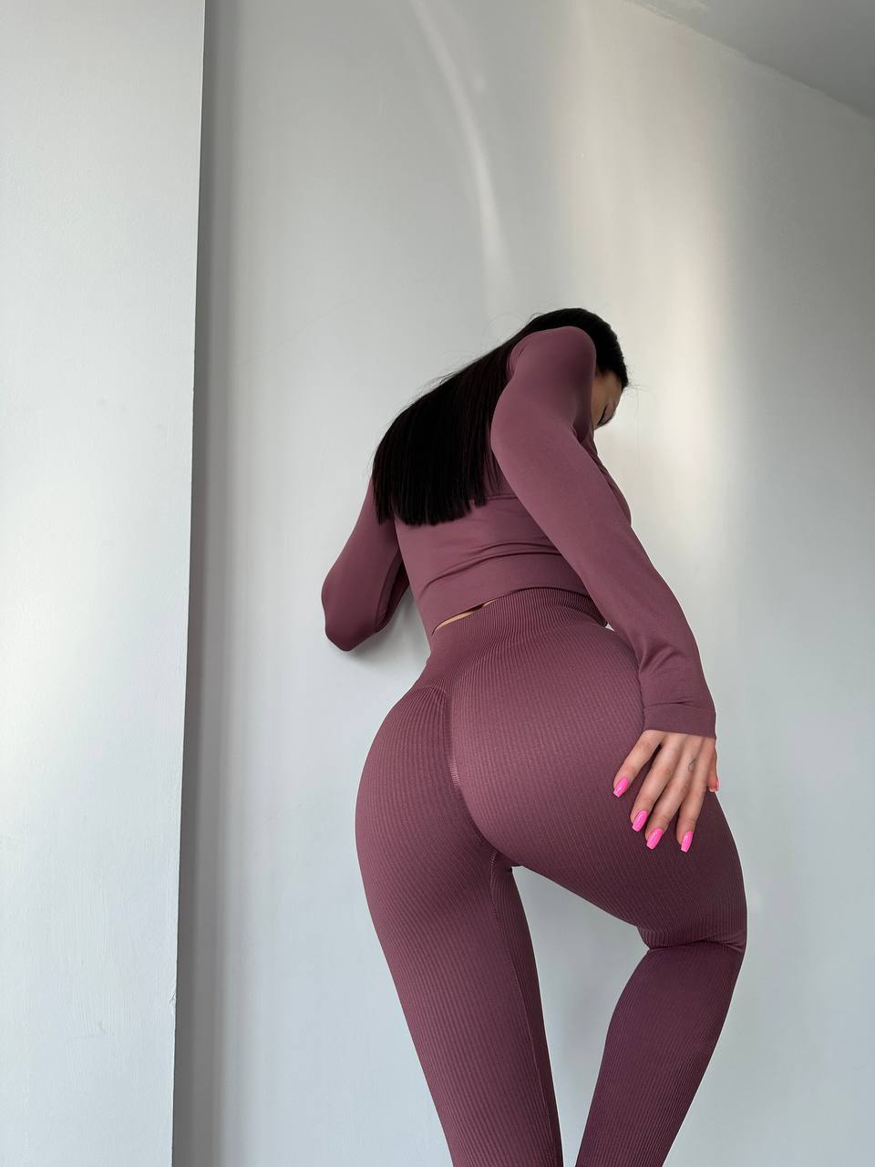 Seamless Ribbed Scrunch Leggings in Dusk Pink