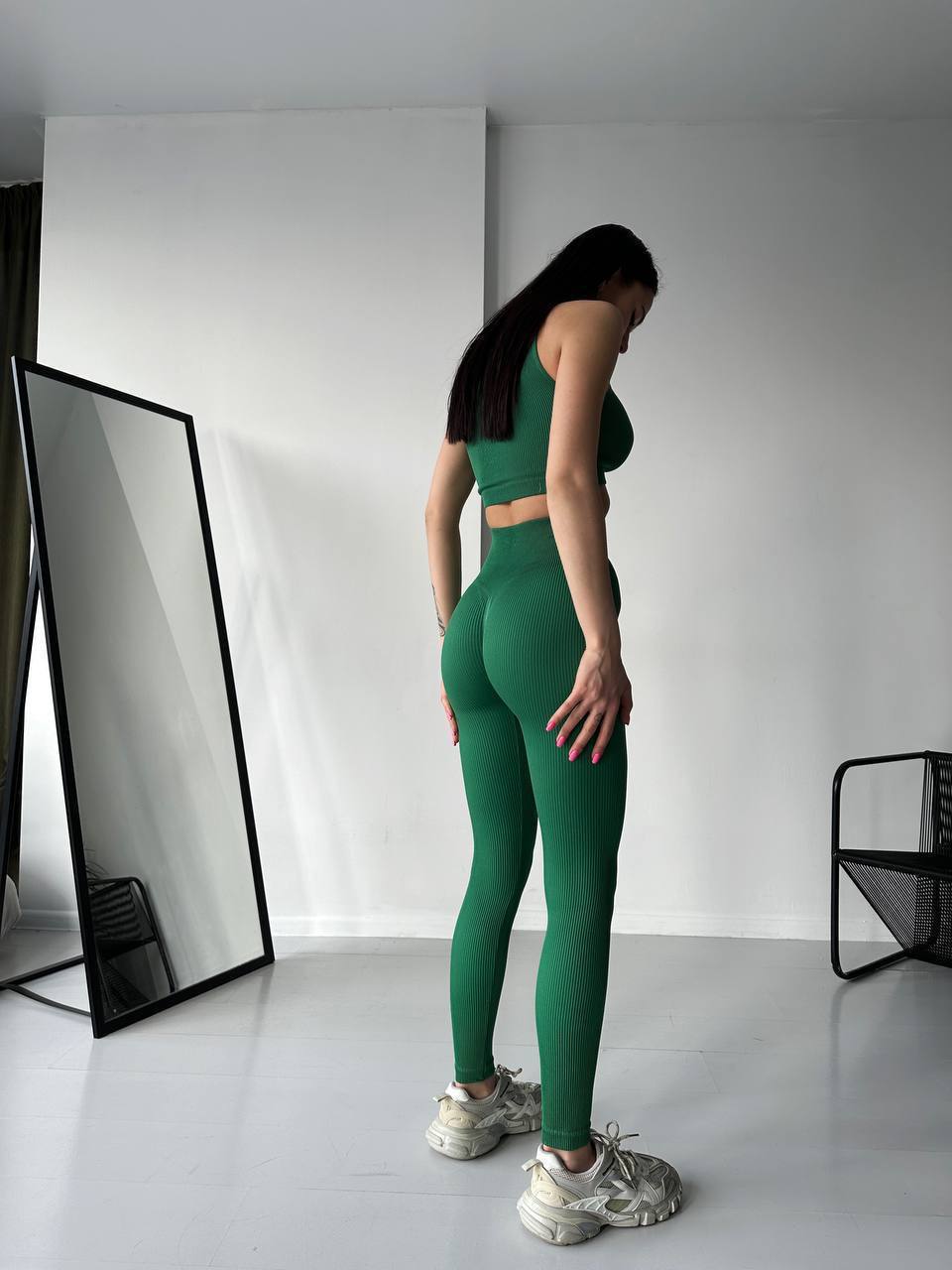 Seamless Ribbed Halter Crop Top in Green