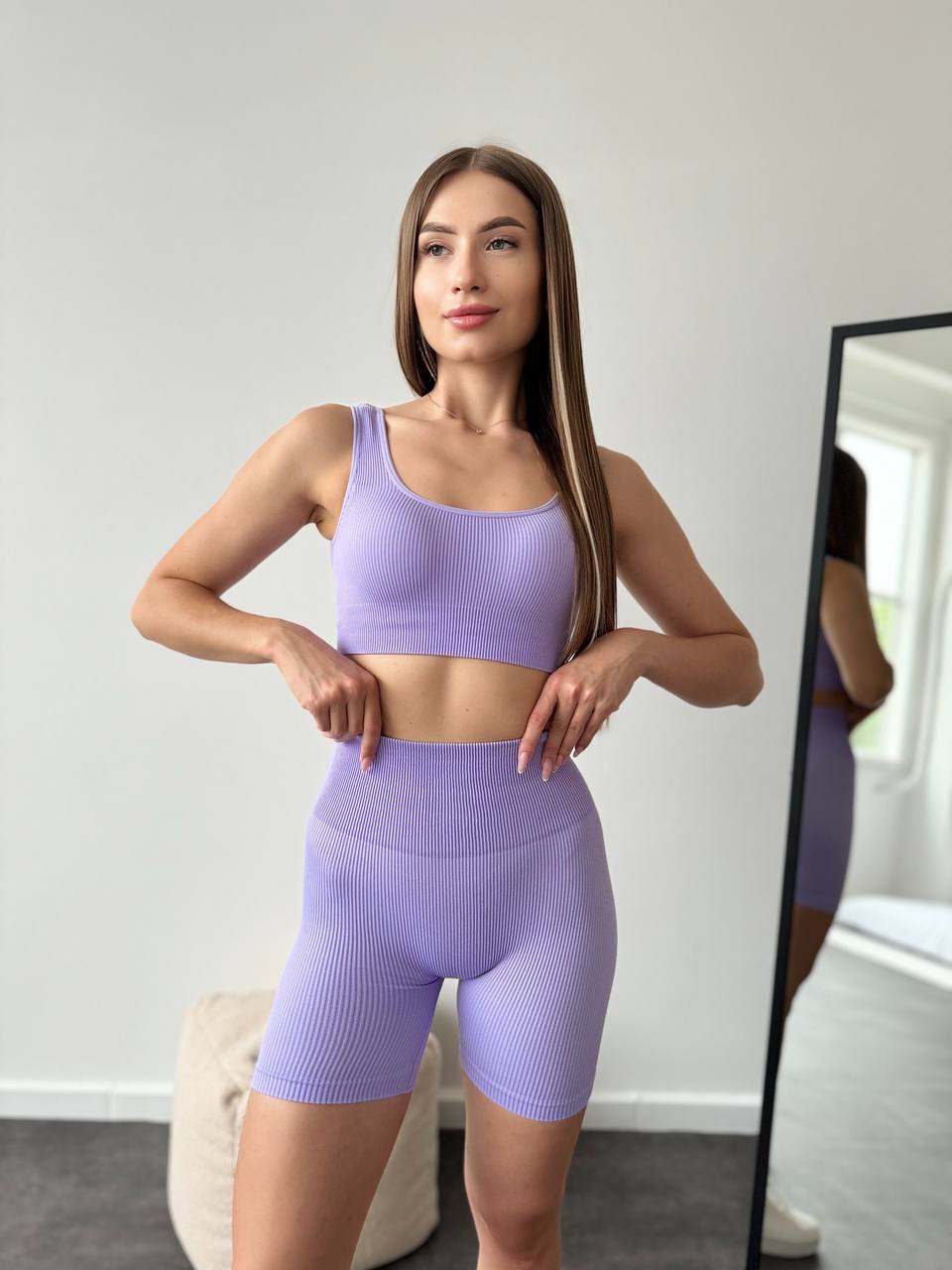 Seamless Ribbed Bra in Lavender