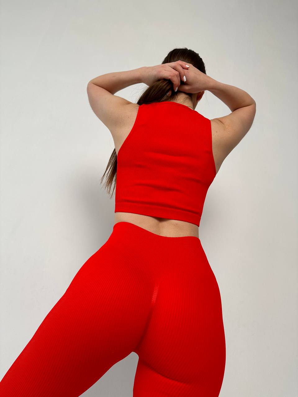 Seamless Ribbed Halter Crop Top in Red