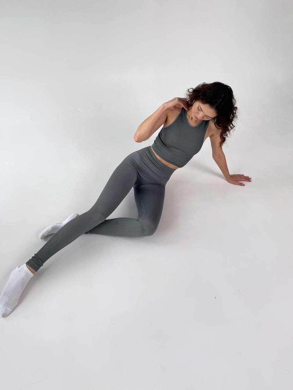 Seamless Ribbed Halter Crop Top in Dark Gray