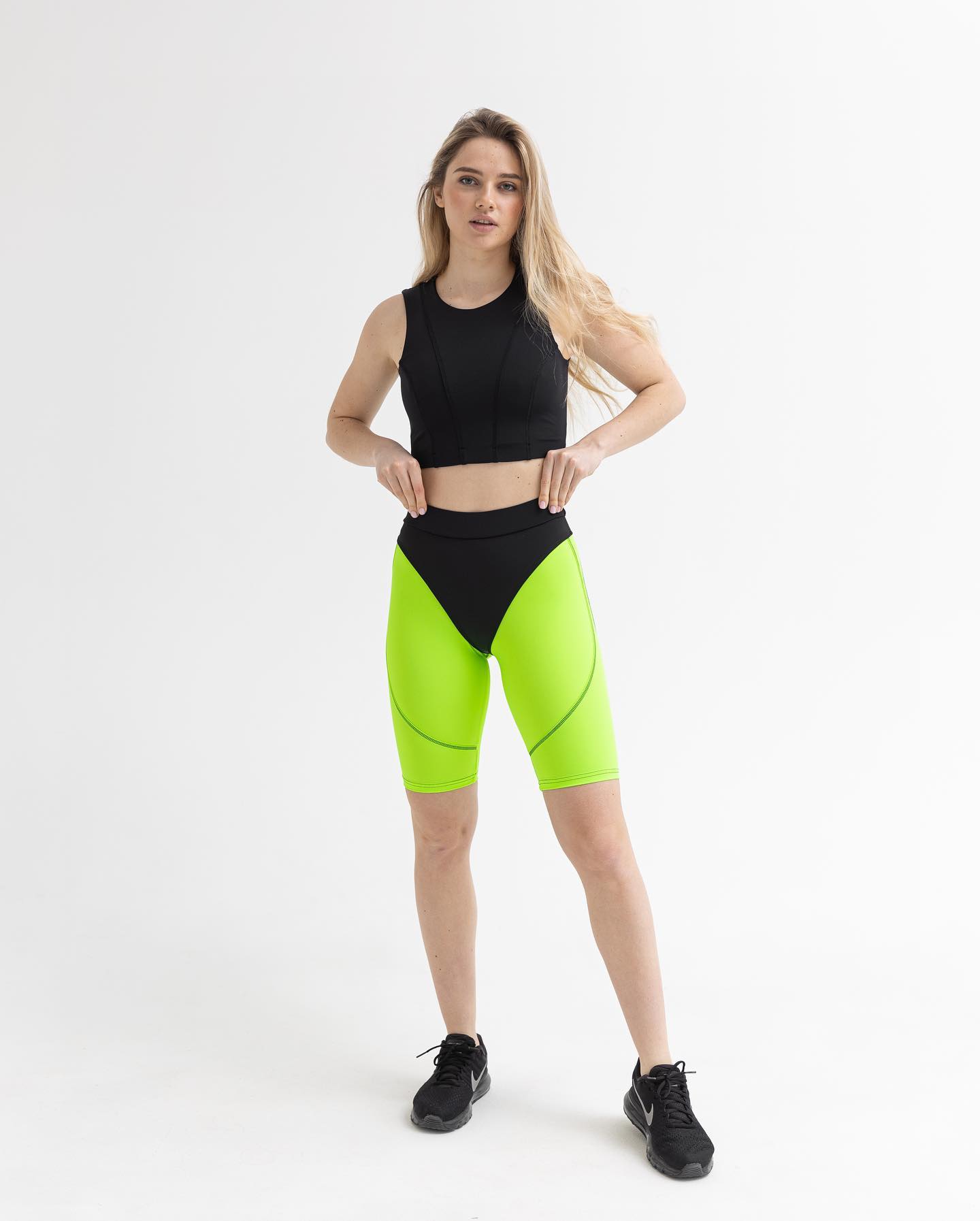 GalaxyX Push Up Contrast Contour Seam Bike Shorts in Neon Green