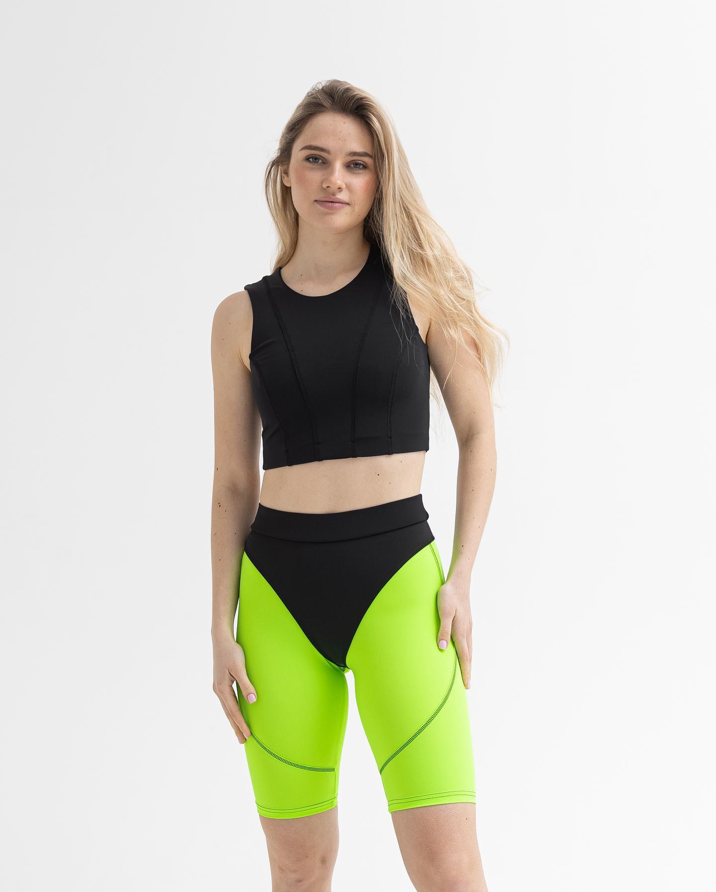 GalaxyX Push Up Contrast Contour Seam Bike Shorts in Neon Green