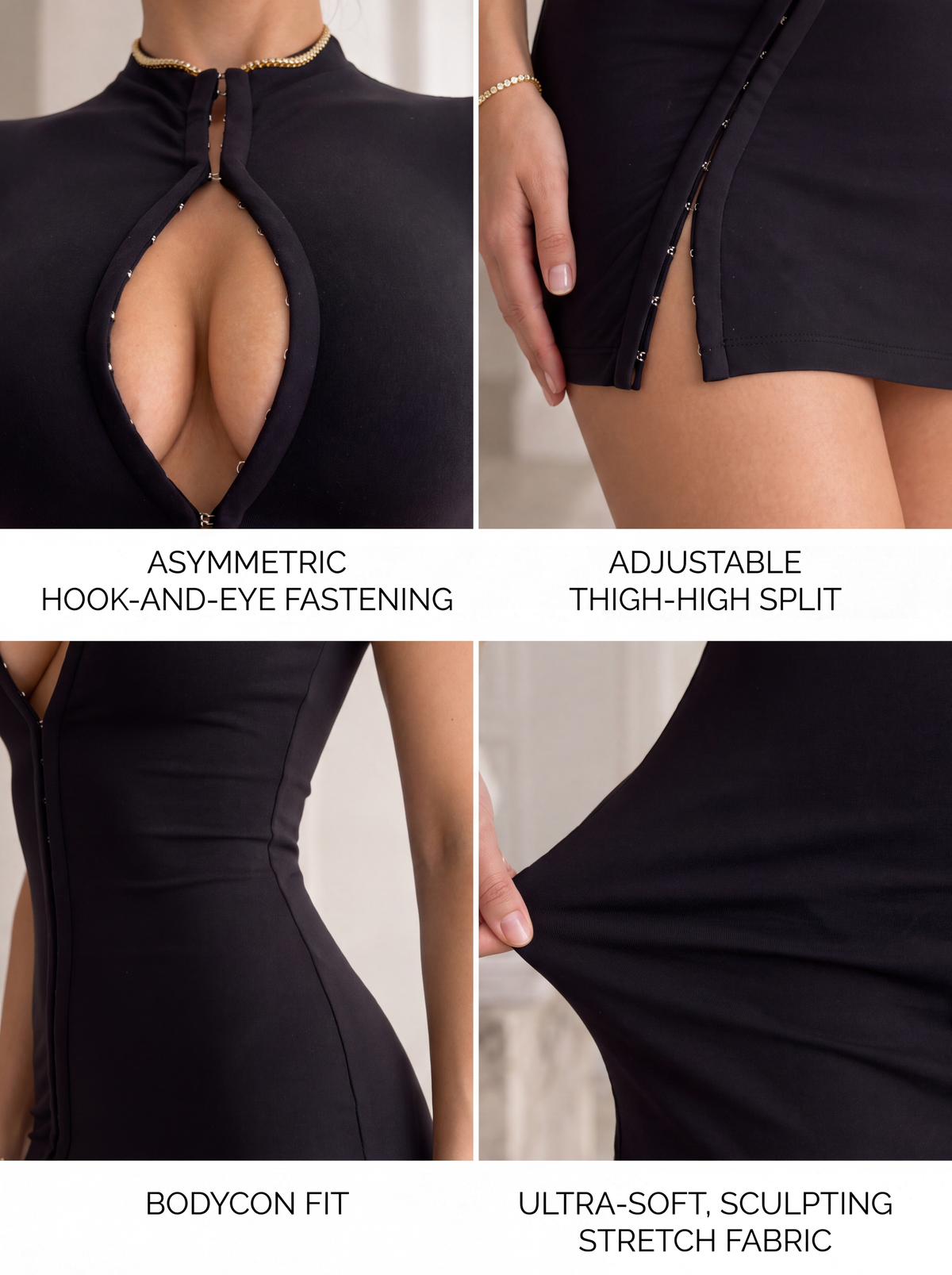 Tokyo Hook and Eye Bodycon Mini Dress in Black